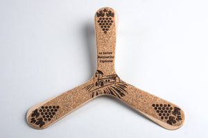Boomerang in wood and cork