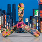 Boomerang tripale Manga décoré personnage anime coloré devant Tokyo