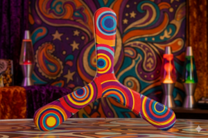 Boomerang tripale Sixties aux motifs psychédéliques 