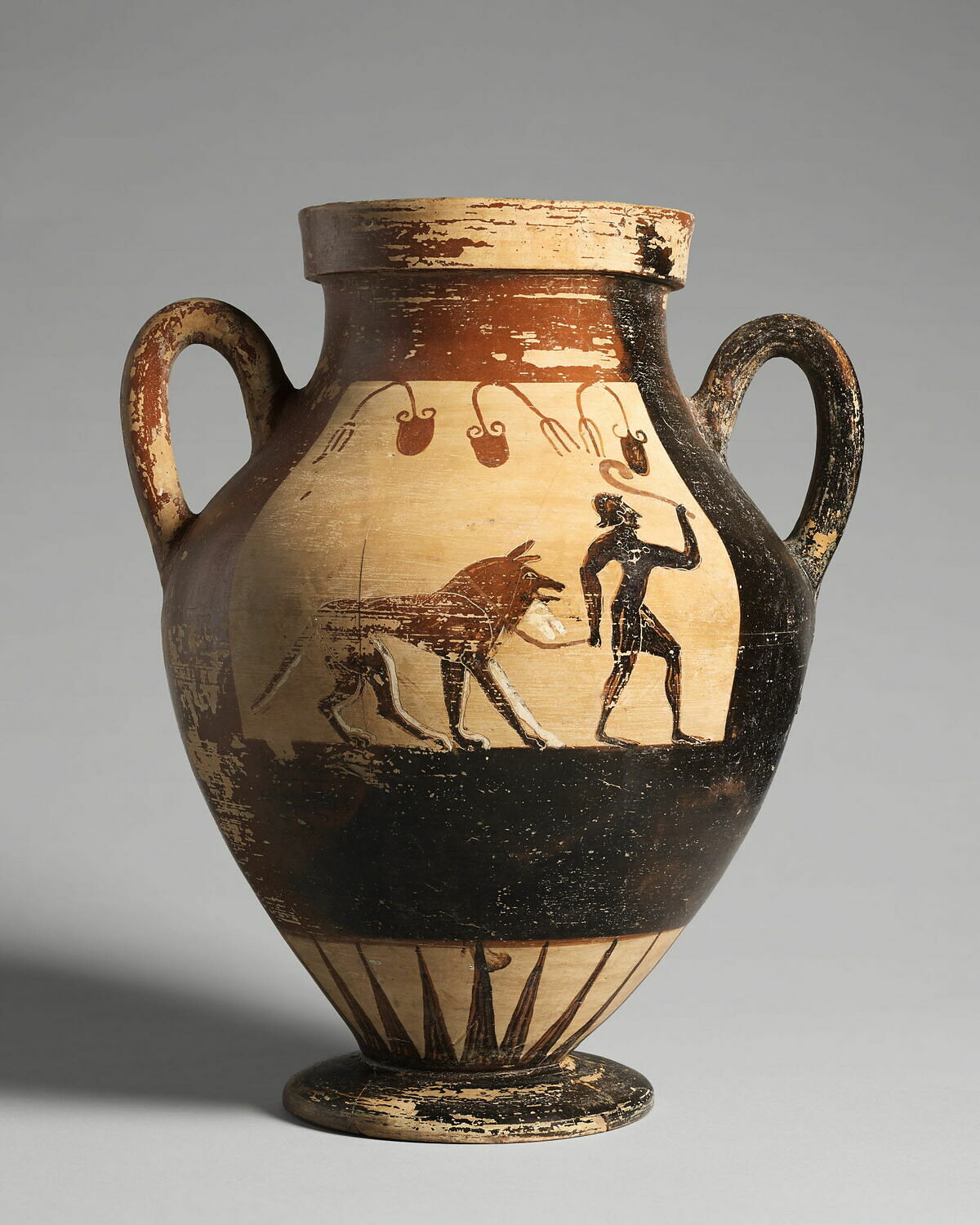 scène de chasse au lagobolon sur vase