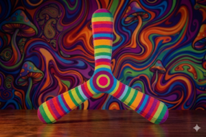 Boomerang tripale Seventies aux rayures pour débutants