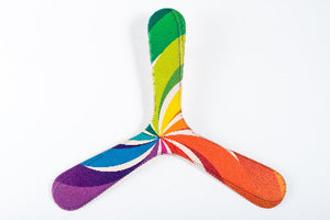 Boomerang tripale Arc-en-ciel en bois, tourbillon de couleurs vives multicolores