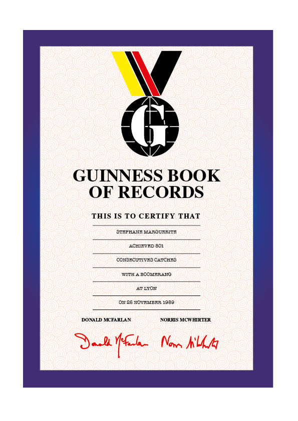 Diplome Guinness world record of consecutive catch