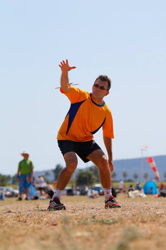 Stéphane Marguerite en compétition au Championnat Européen de Boomerang 2015 – lancer sportif de précision